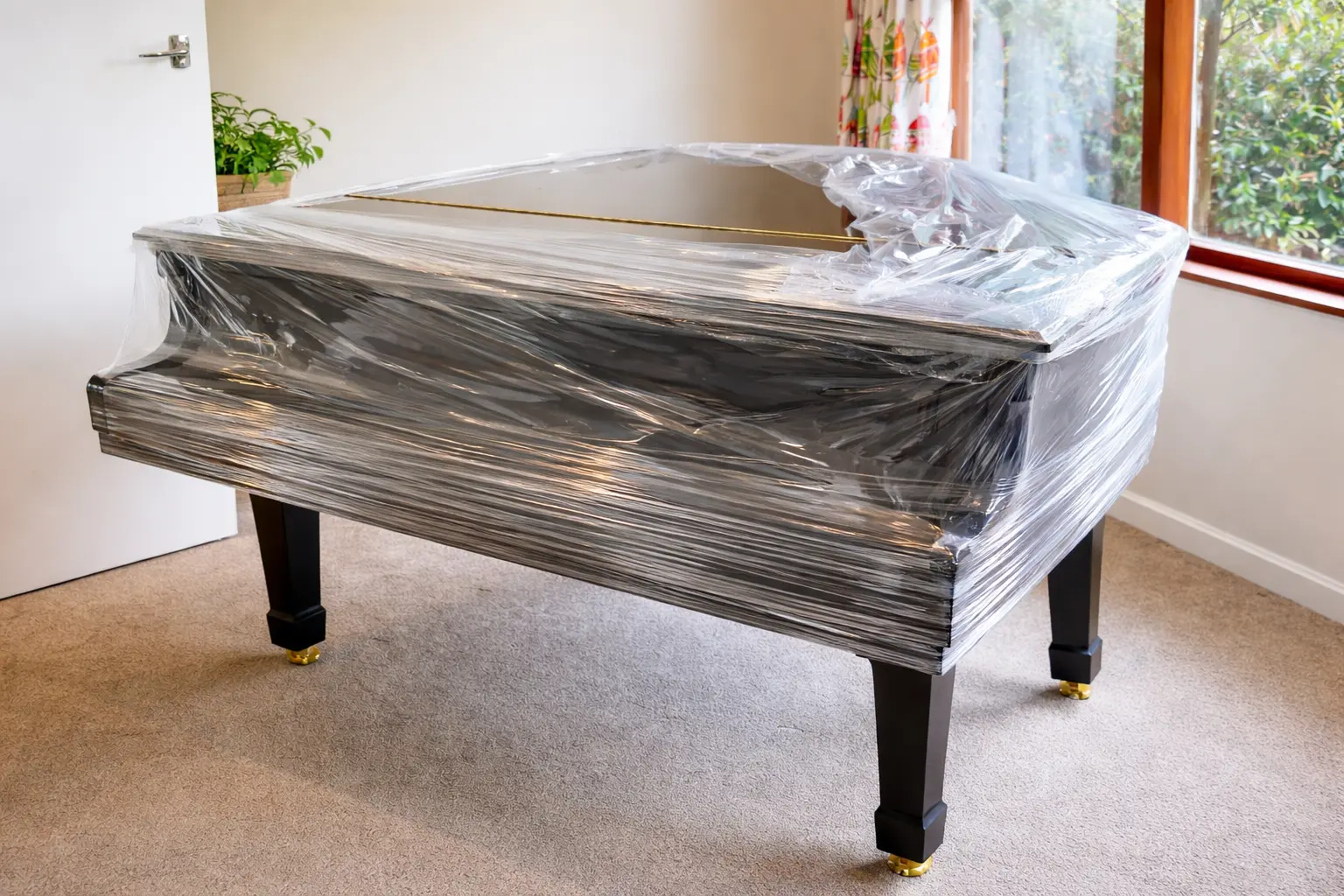 Grand piano prepared for transport